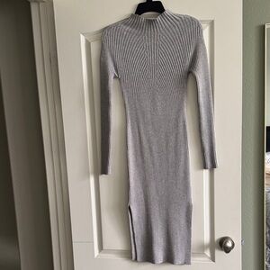 Mock Turtleneck Ribbed Knit Sweater Dress